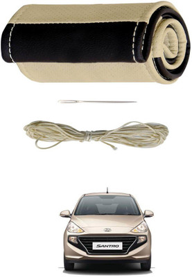 AYW Hand Stiched Steering Cover For Hyundai Santro(Beige, Brown, Leather)