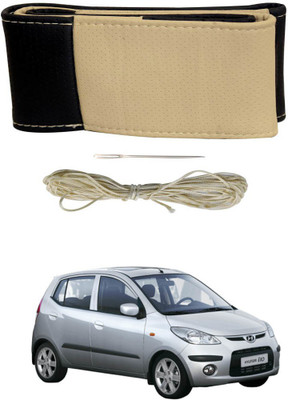 AYW Hand Stiched Steering Cover For Hyundai i10 Active(Black, Beige, Leather)