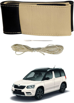 AYW Hand Stiched Steering Cover For Skoda Yeti(Black, Beige, Leather)