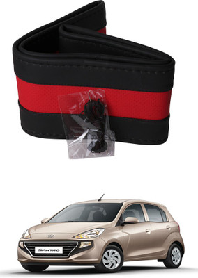AYW Hand Stiched Steering Cover For Hyundai Santro(Black, Red, Leather)