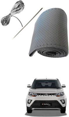 AYW Hand Stiched Steering Cover For Mahindra KUV 100(Grey, Leather)