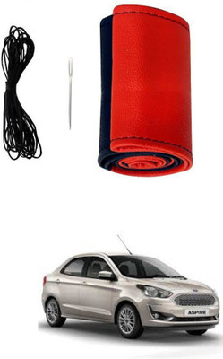 AYW Hand Stiched Steering Cover For Ford Aspire(Red, Black, Leather)
