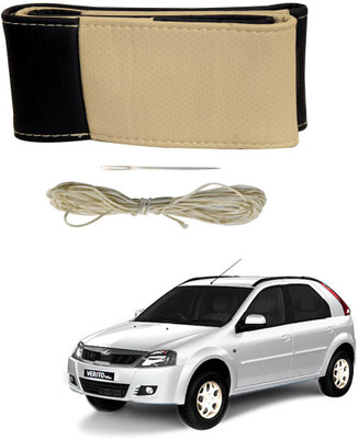 AYW Hand Stiched Steering Cover For Volkswagen Verito Vibe(Black, Beige, Leather)