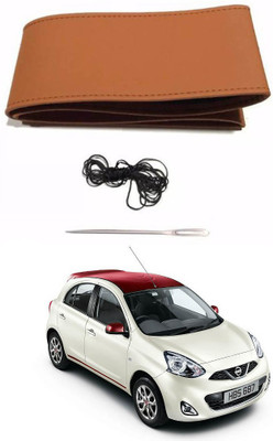 AYW Hand Stiched Steering Cover For Nissan Micra Active(Tan, Leather)