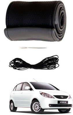 AYW Hand Stiched Steering Cover For Tata Vista(Grey, Black, Leather)