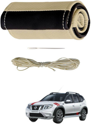 AYW Hand Stiched Steering Cover For Nissan Terrano(Beige, Brown, Leather)