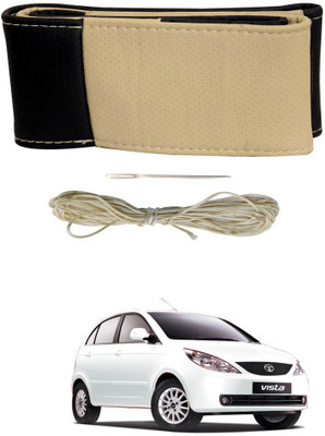 AYW Hand Stiched Steering Cover For Tata Vista(Black, Beige, Leather)