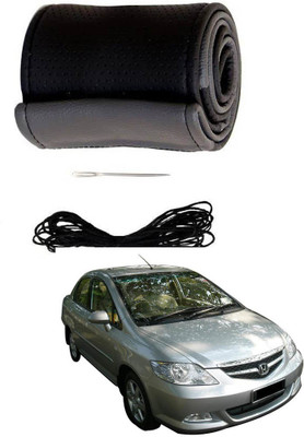 AYW Hand Stiched Steering Cover For Honda City(Grey, Black, Leather)