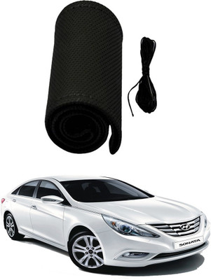 AYW Hand Stiched Steering Cover For Hyundai Sonata(Black, Leather)