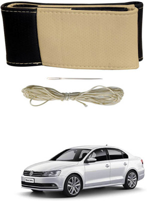 AYW Hand Stiched Steering Cover For Volkswagen Jetta(Black, Beige, Leather)