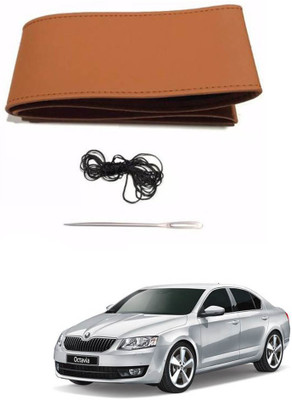 AYW Hand Stiched Steering Cover For Skoda Octavia(Tan, Leather)