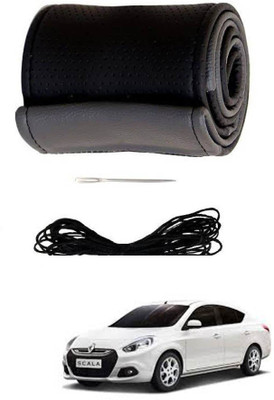 AYW Hand Stiched Steering Cover For Renault Scala(Grey, Black, Leather)