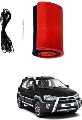 AYW Hand Stiched Steering Cover For Toyota Etios Cross(Red, Black, Leather)