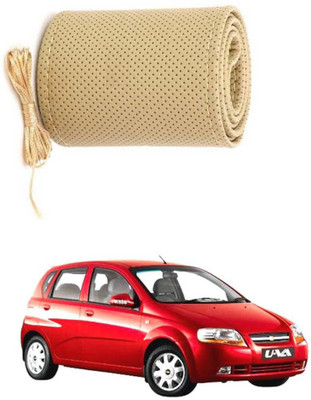 AYW Hand Stiched Steering Cover For Chevrolet Aveo UVA(Beige, Leather)