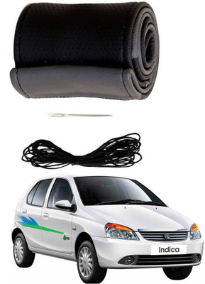 AYW Hand Stiched Steering Cover For Tata Indica(Grey, Black, Leather)