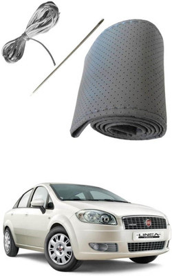 AYW Hand Stiched Steering Cover For Fiat Linea Classic(Grey, Leather)
