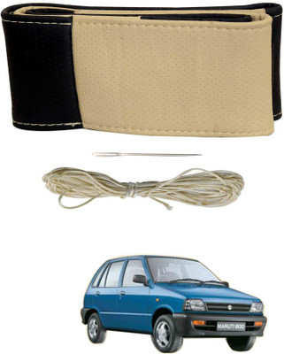 AYW Hand Stiched Steering Cover For Maruti 800(Black, Beige, Leather)