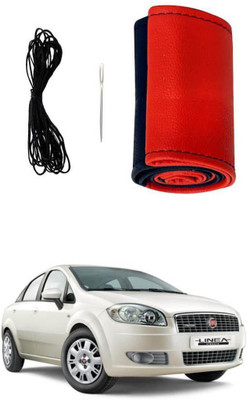 AYW Hand Stiched Steering Cover For Fiat Linea Classic(Red, Black, Leather)