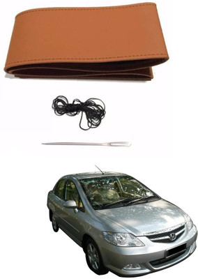 AYW Hand Stiched Steering Cover For Honda City(Tan, Leather)