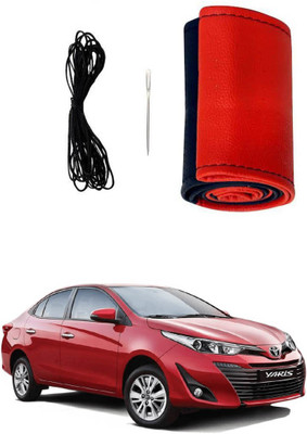 AYW Hand Stiched Steering Cover For Toyota Universal For Car(Red, Black, Leather)