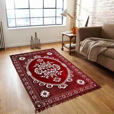 MS VISHU Maroon Cotton Carpet(4 ft,  X 6 ft, Rectangle)