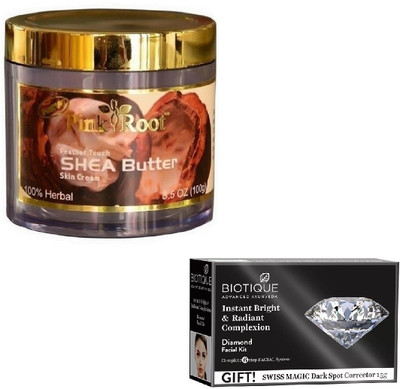 

Pink Root SHEA BUTTER CREAM 100GM WITH DIAMOND FACIAL KIT 65GM(Set of 2)