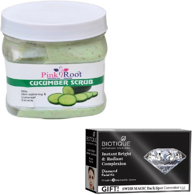 

Pink Root CUCUMBER SCRUB 400GM WITH BIOTIQUE DIAMOND FACIAL KIT 65GM(Set of 2)