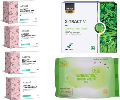 

Assure cleansing creamy bar 4 pcs and X - tract V with facial wipes(Set of 6)