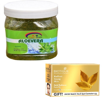 

Pink Root ALOEVERA GEL SCRUB 400GM WITH BIOTIQUE GOLD RADIANCE FACIAL KIT 65GM(Set of 2)