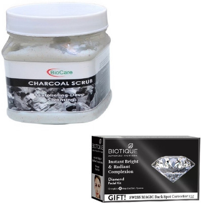

Biocare CHARCOAL SCRUB 500GM WITH BIOTIQUE DIAMOND FACIAL KIT 65GM(Set of 2)