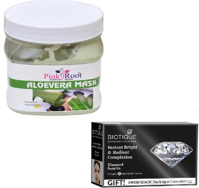 

Pink Root ALOEVERA MASK 400GM WITH DIAMOND FACIAL KIT 65GM(Set of 2)