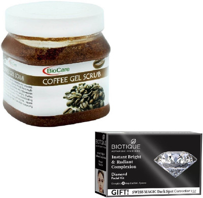 

Biocare COFFEE GEL SCRUB 500GM WITH DIAMOND FACIAL KIT 65GM(Set of 2)