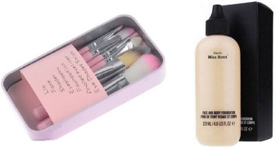 

Miss Boss hk pack of 7 pink brushes and Studio Perfect Finish Face & Body Foundation-120ml combo(Set of 2)