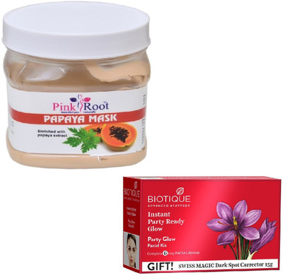 

Pink Root PAPAYA MASK 400GM WITH BIOTIQUE PARTY GLOW FACIAL KIT 65GM(Set of 2)