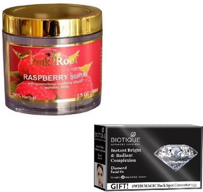 

Pink Root RASPBERRY SCRUB 100GM WITH DIAMOND FACIAL KIT 65GM(Set of 2)
