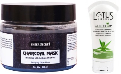 Sheer Secret Charcoal Mask 300ml and 3 In 1 Deep Cleansing Skin Whitening Facial Foam 100ml(2 Items in the set)