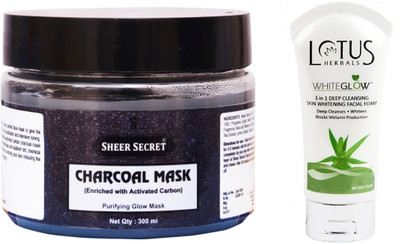 

Sheer Secret Charcoal Mask 300ml and 3 In 1 Deep Cleansing Skin Whitening Facial Foam 100ml(Set of 2)