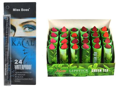 

Miss Boss ads 24 green tea lipstick and 4hr Waterproof Makeover Kajal (black) combo(Set of 2)