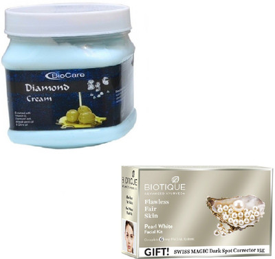 

Biocare DIAMOND CREAM 500GM WITH PEARL WHITE FACIAL KIT 65GM(Set of 2)