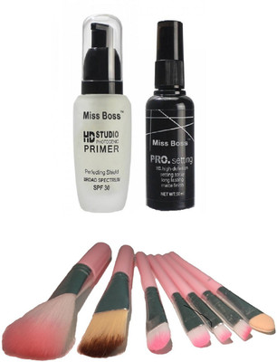 

Miss Boss hk set of 7 pink brushes and HD STUDIO PROFESSIONAL PREP+SET MAKEUP COMBO (1 PRIMER 1 FIXER) (Set of 2) Primer - 100 ml combo(Set of 2)