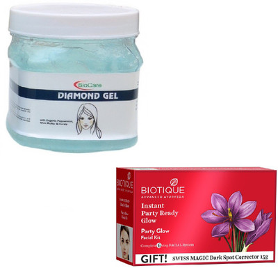 

Biocare DIAMOND GEL 500GM WITH BIOTIQUE PARTY GLOW FACIAL KIT 65GM(Set of 2)
