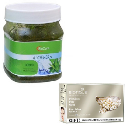 

Biocare ALOEVERA GEL SCRUB 500GM WITH BIOTIQUE PEARL WHITE FACIAL KIT 65GM(Set of 2)