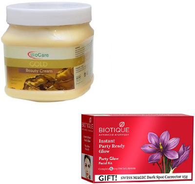 

Biocare GOLD CREAM 500GM WITH BIOTIQUE PARTY GLOW FACIAL KIT 65GM(Set of 2)