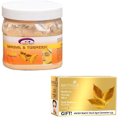 

Pink Root SANDAL MASK 400GM WITH BIOTIQUE GOLD RADIANCE FACIAL KIT 65GM(Set of 2)