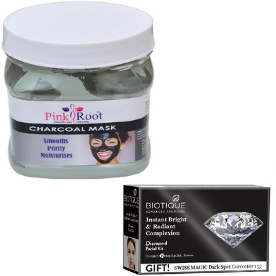 

Pink Root CHARCOAL MASK 400GM WITH BIOTIQUE DIAMOND FACIAL KIT 65GM(Set of 2)