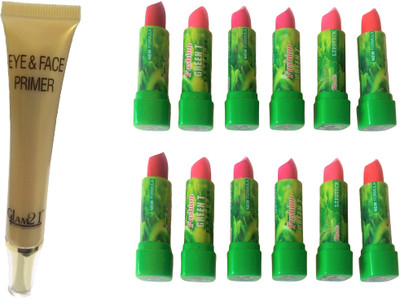 

Miss Boss 12 green moisturizing long lasting lipstick and glam eye/face care oil free matte primer combo(Set of 2)