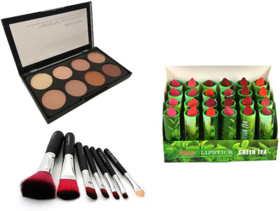 

Miss Boss ads 24 green tea lipstick and kb concealer kit+hk 7 black makeup brushes combo(Set of 3)