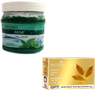

Biocare MINT SCRUB 500GM WITH GOLD RADIANCE FACIAL KIT 65GM(Set of 2)