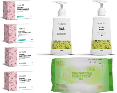 

Assure cleansing creamy bar 4 pcs and hand wash 250ml 2 pcs with facial wipes(Set of 7)