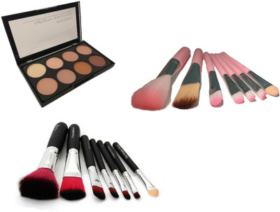 

Miss Boss hk pack of 7 pink brushes and kb concealer kit + hk pack of 7 black brushes combo(Set of 3)